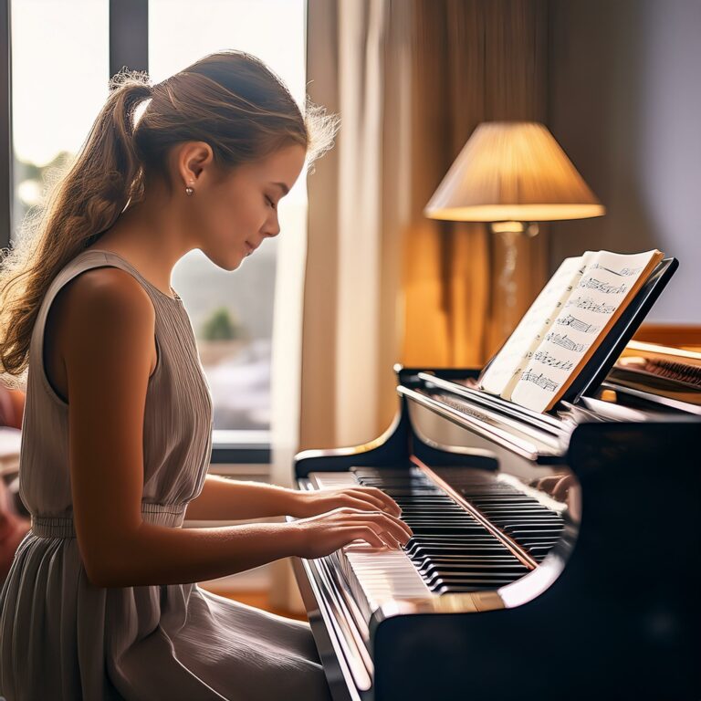 piano classes for beginners with music girl playing piano