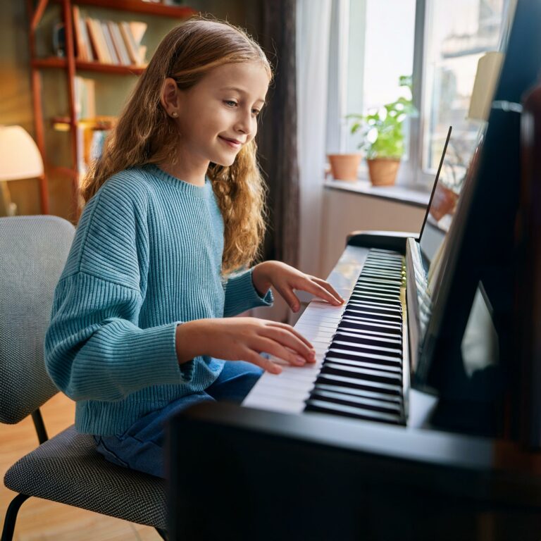 A young girl finding out How to Learn to Play Piano Online